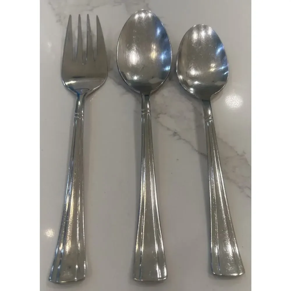 Vtg Cuisinart GEO Serving Set of 3 Meat Fork & 2 Spoons Stainless 18/10 Flatware